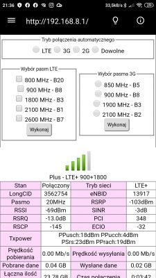 Plus LTE Huawei b535 poor coverage. Antenna selection or operator change?