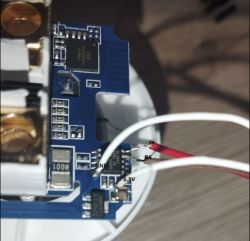 Close-up of a circuit board with connected wires.