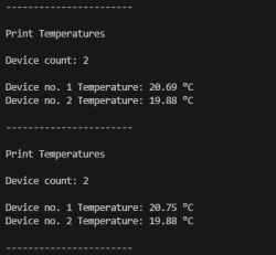 Output displaying temperatures from two sensors.