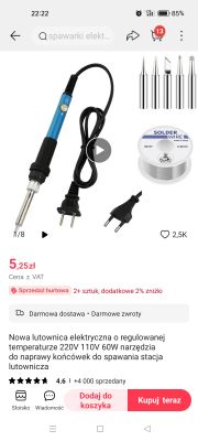 Electric soldering iron with interchangeable tips and solder wire.