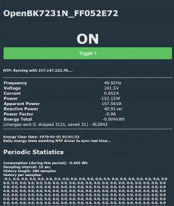 Screenshot of the OpenBK7231N user interface with active power measurement mode.