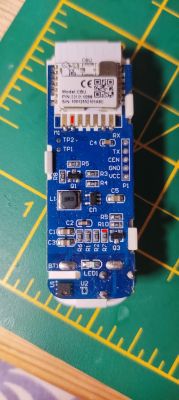 Close-up of a PCB with model CBU, showing electronic components and a connector.