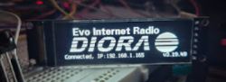 OLED display showing Evo Internet Radio and DIORA logo