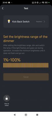 Dimmer Brightness Settings Interface Mobile app interface for setting the dimmer brightness range.