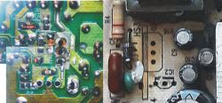 Dwie zbliżenia na płytki drukowane z elementami elektronicznymi.