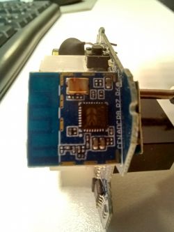 Close-up of an open circuit board of an electronic device.