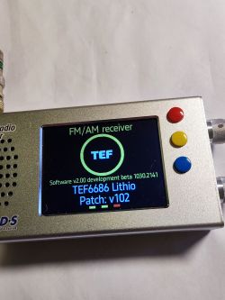 TEF6686 radio with an LCD screen displaying software version information.