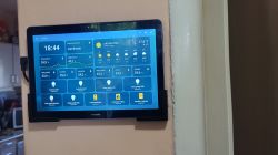 Huawei MediaPad T3 tablet running the WallPanel app, displaying the Home Assistant interface on its main screen.
