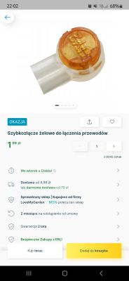 Zbliżenie na żelowe szybkozłącze do przewodów z przezroczystą obudową i pomarańczową pokrywką