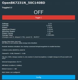 OpenBeken Interface with Power and Configuration Information OpenBeken interface for smart plug with power off