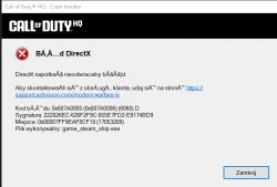 Komunikat błędu DirectX w grze Call of Duty.