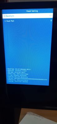 Screen with panel settings displaying technical information.