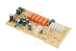 Appliance control board with capacitors and relays Circuit board featuring electronic components, capacitors and relay modules.