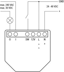 Wiring diagram for a device powered by 24-48 VDC.