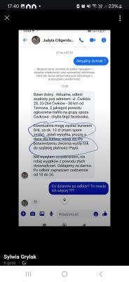 Zrzut ekranu rozmowy na Messengerze dotyczącej oferty domku z podejrzeniem oszustwa.