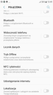 Zrzut ekranu ustawień połączeń na smartfonie Samsung.