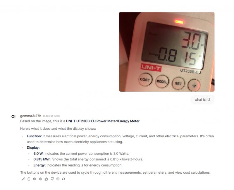 UNI-T UT230B-EU Power Meter UNI-T power meter with a display showing values.