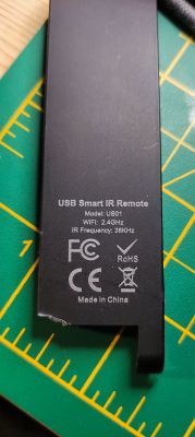 Back of USB Smart IR Remote Back of a black USB Smart IR remote.
