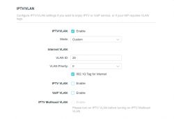 Screenshot of IPTV/VLAN configuration settings on a router.