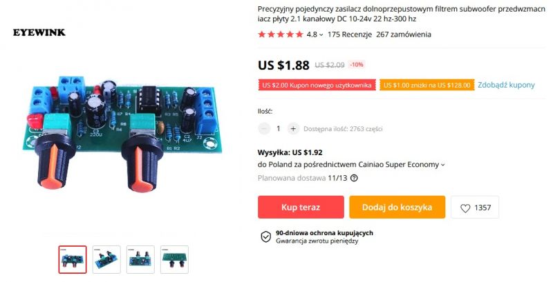 Aktywny filtr dolnoprzepustowy [Moduł filtra]