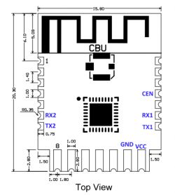 Top View of CBU Module (BK7231N) Diagram of CBU module (BK7231N) with pin labels.