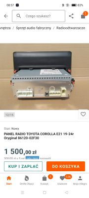 Panel tylni radia Toyota Corolla E21 z złączami i etykietą modelu 86120-02F30