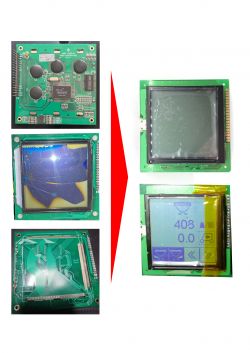 Porównanie uszkodzonego i naprawionego wyświetlacza LCD w urządzeniu TeeJet LH IntelliTram 500.