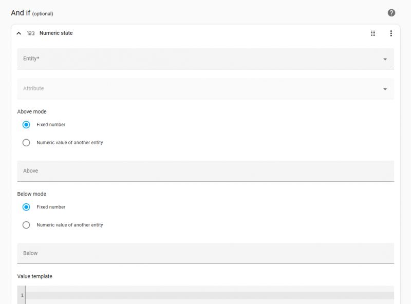 Configuration screen for the Numeric state condition in automation.