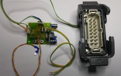 Solar Tracker Controller Module with Multi-Pin Connector The image shows an electronic controller module with a multi-pin connector and colored wires attached.