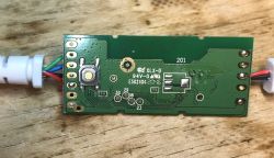 PCB of LED Set Labeled XLX-D View of a circuit board from an LED set labeled XLX-D with trace markings.