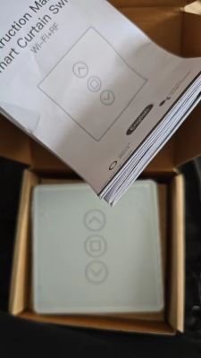 MOES Smart Curtain Switch with Manual MOES WRS-EUC-3D Smart Curtain Switch with instruction manual in box.
