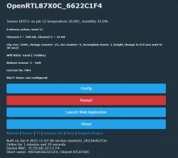 Screenshot of the OpenRTL87X0C interface with DHT11 sensor data.