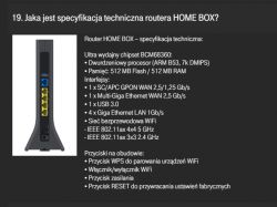 Rear panel of the HOME BOX router with visible Ethernet ports, fiber port, and control buttons.