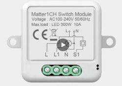 Matter1CH switch module with voltage and load markings.