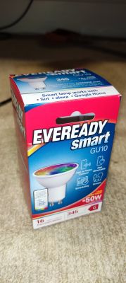Eveready Smart GU10 Packaging Packaging of an Eveready Smart GU10 bulb.
