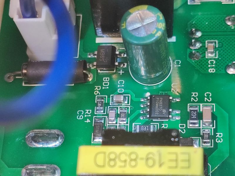 Inside the Hot Air 858 Station Close-up of the internal part of the hot air 858 station with visible electronic components.