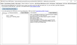 Screenshot of BK7231 Easy UART Flasher showing JSON output and a message about missing pin data