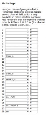 Screenshot of device pin settings interface.