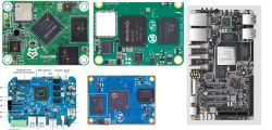Zbliżenia kilku płytek PCB z chińskimi układami DRAM i procesorami Rockchip