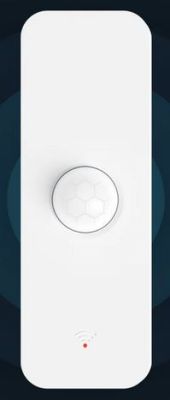 Simple PIR motion sensor in a white plastic case on a white background.