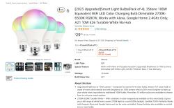 Image of product 3Stone Smart Light Bulbs (4 pack), 100W equivalent, color-changing, dimmable.