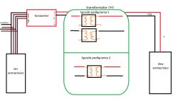 Schemat połączenia wzmacniacza z transformatorem separacyjnym audio