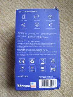 Packaging of a Wi-Fi Smart LED bulb.