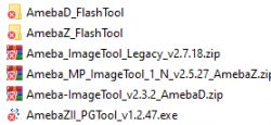 List of software tool files for Ameba chips.