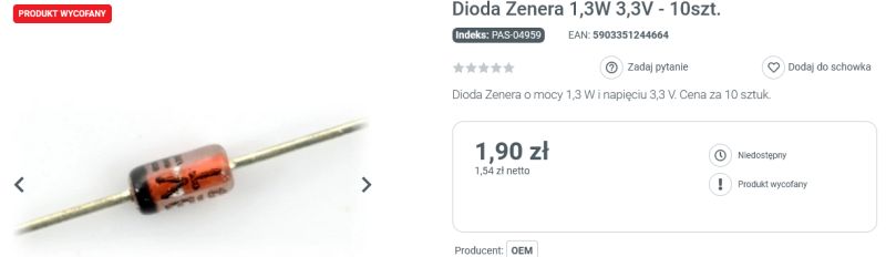 Dioda Zenera 1,3W 3,3V w szklanej obudowie z czarnym i pomarańczowym nadrukiem