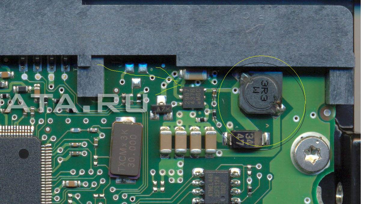 Lokalizacja transila w dysku Seagate ST3120827AS po uszkodzeniu elektroniki