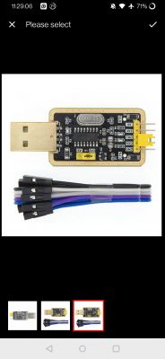 USB to TTL CH340G adapter with connecting cables.