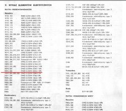 Lista elementów elektrycznych z instrukcji serwisowej z zaznaczonym rezystorem R322.
