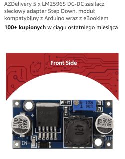 Moduł przetwornicy step-down LM2596 z oznaczeniami wejść i wyjść