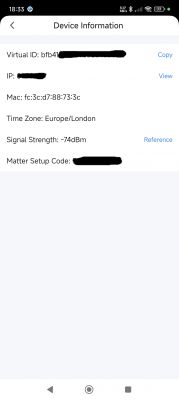 Screen showing device information with IP and MAC addresses and signal strength.